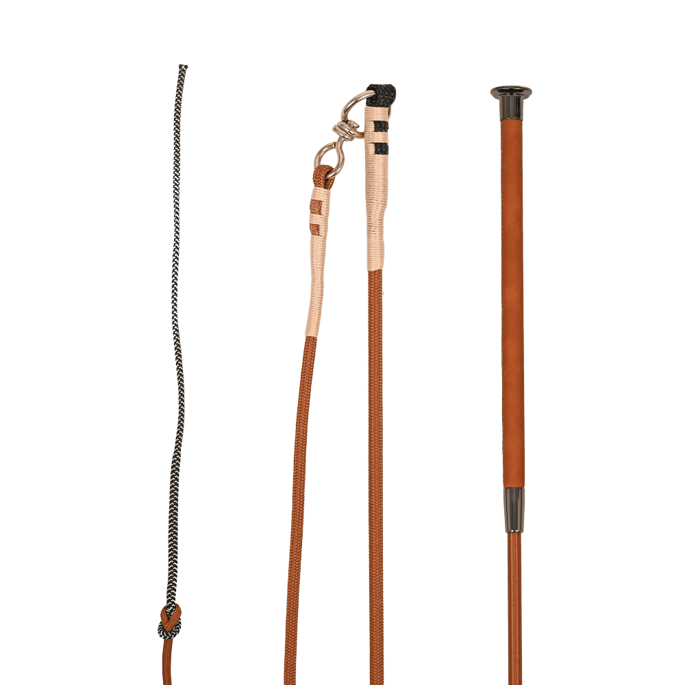 Lunging Whip Guidance Leather Grip - Lys brun 200cm