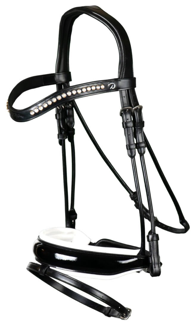Dyon Patent Large Crank Noseband Bridle With White Padding And Flash Rond Leather Collection - Løwenborg - Dy'on