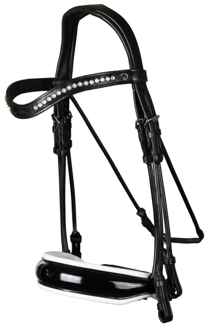 Dyon Patent Large Crank Noseband With White Padding Double Bridle Rond Leather Collection - Løwenborg - Dy'on
