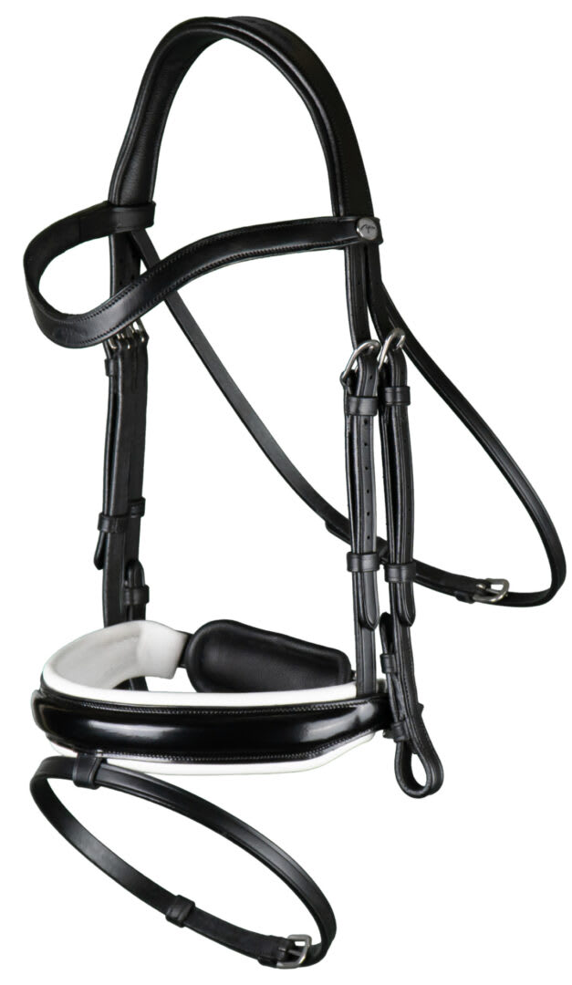 Dyon Patent Large Crank Noseband Bridle With White Padding And Flash Working By Dyon