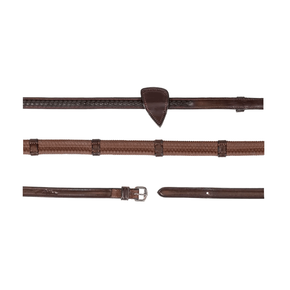 Dyon 13mm Rubber Reins w/7 Leather Loops & Plaited Finish New English Collection - Løwenborg - Dy'on