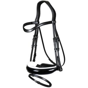 Dyon Patent Large Crank Noseband Bridle With White Padding And Flash New English Collection xxdc