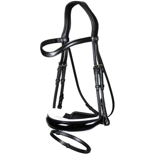 Dyon Patent Large Crank Noseband Bridle With White Padding And Flash New English Collection xxdc